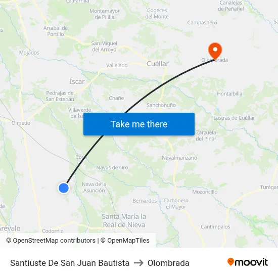 Santiuste De San Juan Bautista to Olombrada map