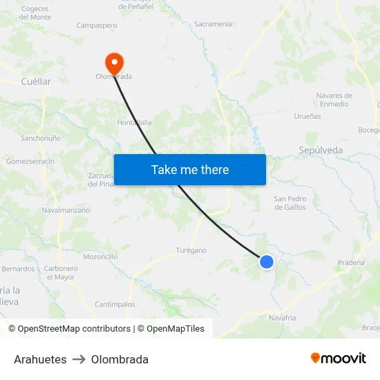 Arahuetes to Olombrada map