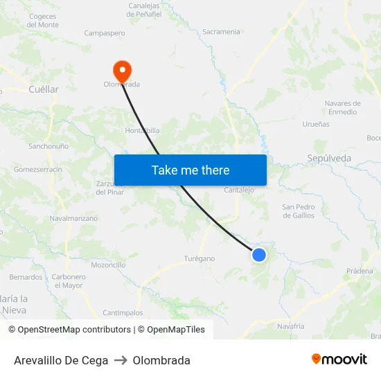 Arevalillo De Cega to Olombrada map
