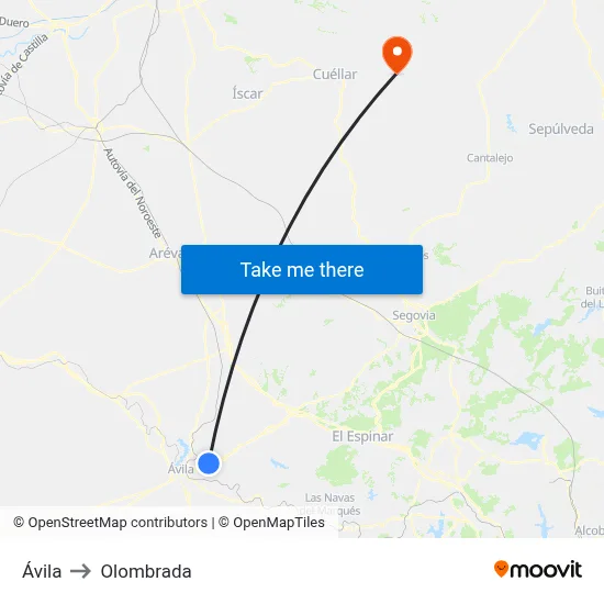 Ávila to Olombrada map
