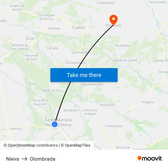 Nieva to Olombrada map