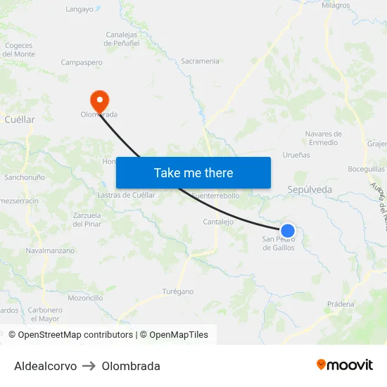 Aldealcorvo to Olombrada map