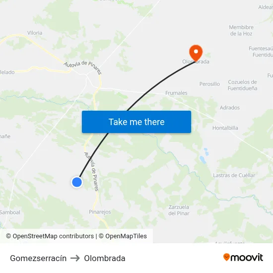 Gomezserracín to Olombrada map
