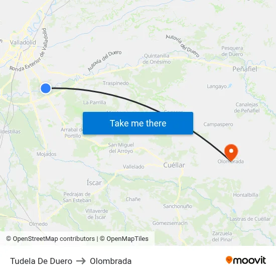 Tudela De Duero to Olombrada map
