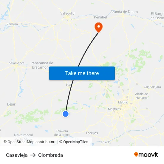Casavieja to Olombrada map