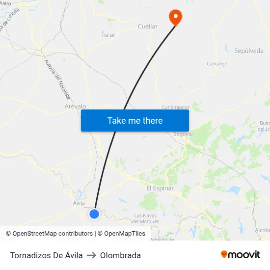 Tornadizos De Ávila to Olombrada map