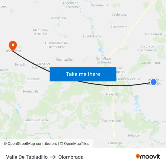 Valle De Tabladillo to Olombrada map