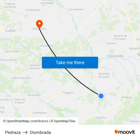 Pedraza to Olombrada map