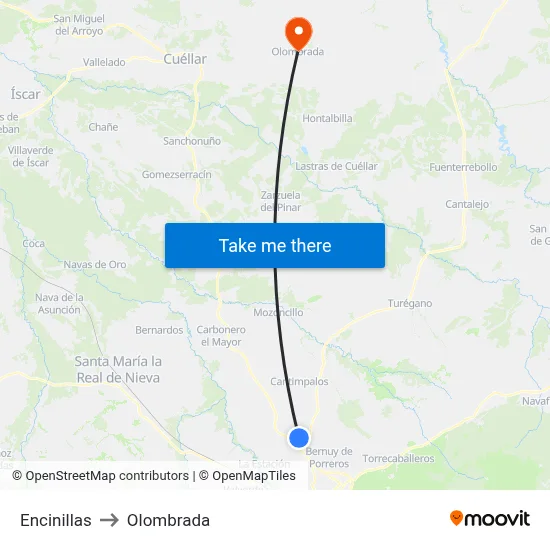Encinillas to Olombrada map