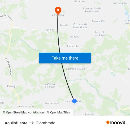 Aguilafuente to Olombrada map