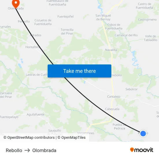 Rebollo to Olombrada map