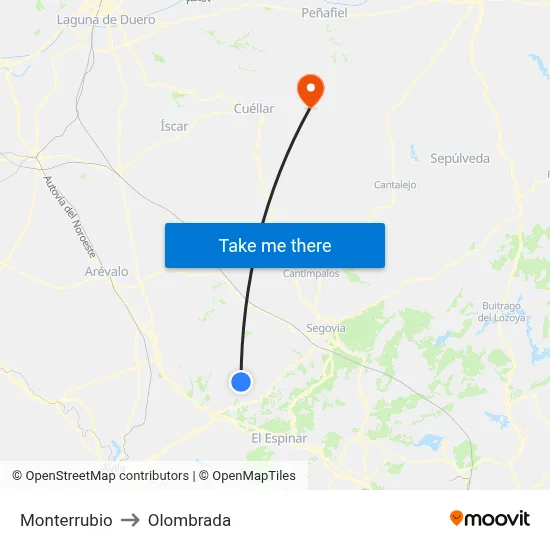 Monterrubio to Olombrada map