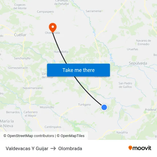 Valdevacas Y Guijar to Olombrada map