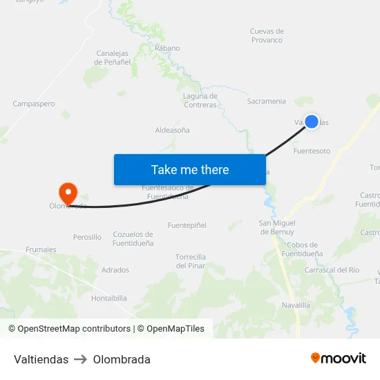 Valtiendas to Olombrada map