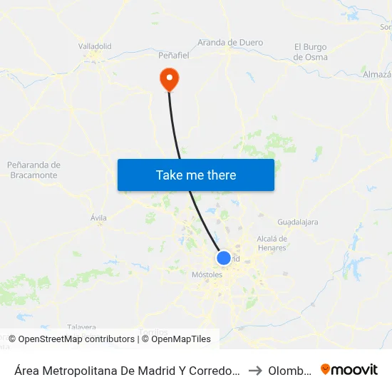 Área Metropolitana De Madrid Y Corredor Del Henares to Olombrada map