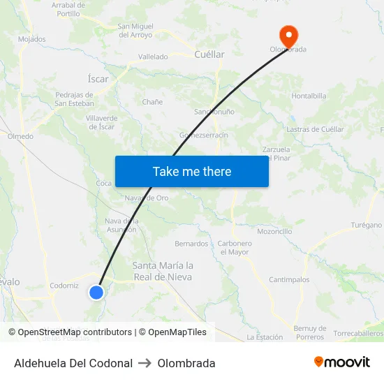 Aldehuela Del Codonal to Olombrada map