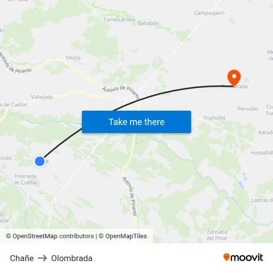 Chañe to Olombrada map