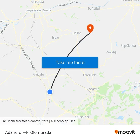 Adanero to Olombrada map