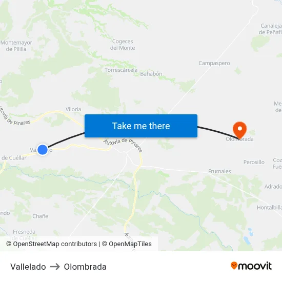 Vallelado to Olombrada map