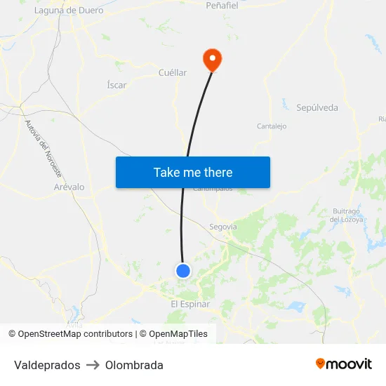 Valdeprados to Olombrada map