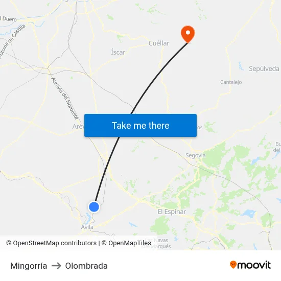 Mingorría to Olombrada map