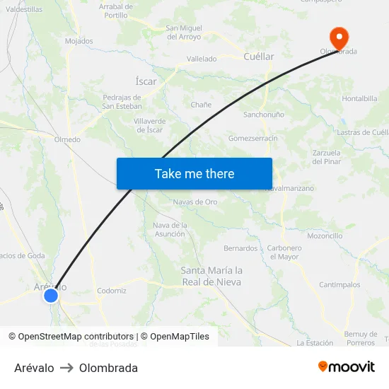 Arévalo to Olombrada map