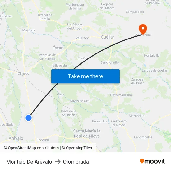 Montejo De Arévalo to Olombrada map
