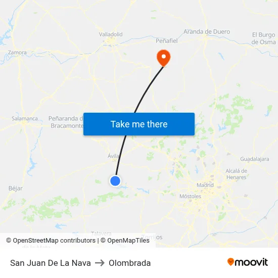 San Juan De La Nava to Olombrada map