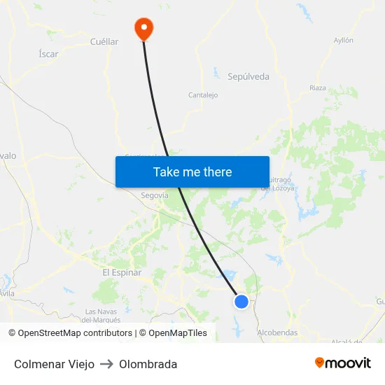 Colmenar Viejo to Olombrada map