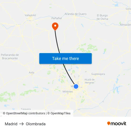 Madrid to Olombrada map