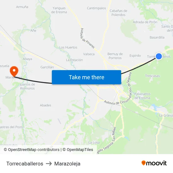 Torrecaballeros to Marazoleja map