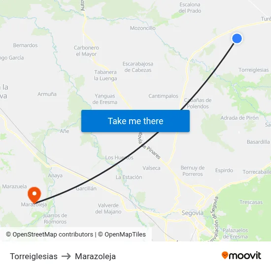 Torreiglesias to Marazoleja map
