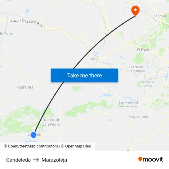 Candeleda to Marazoleja map
