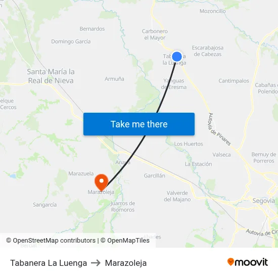 Tabanera La Luenga to Marazoleja map