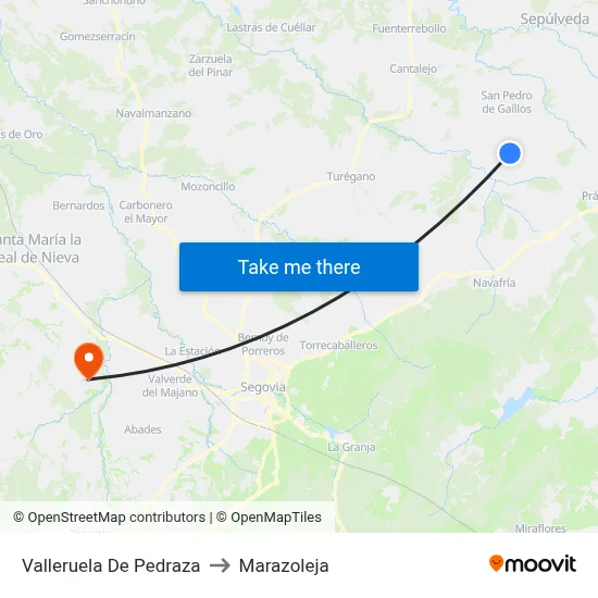Valleruela De Pedraza to Marazoleja map