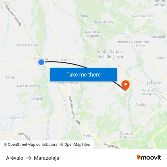 Arévalo to Marazoleja map