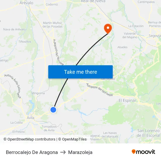 Berrocalejo De Aragona to Marazoleja map