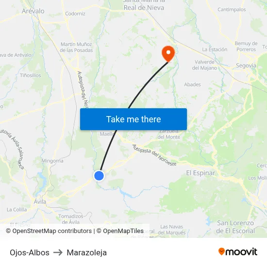 Ojos-Albos to Marazoleja map