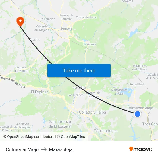 Colmenar Viejo to Marazoleja map