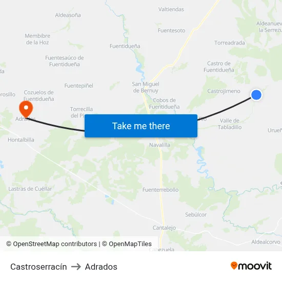Castroserracín to Adrados map