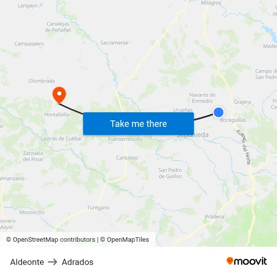 Aldeonte to Adrados map