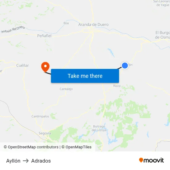 Ayllón to Adrados map