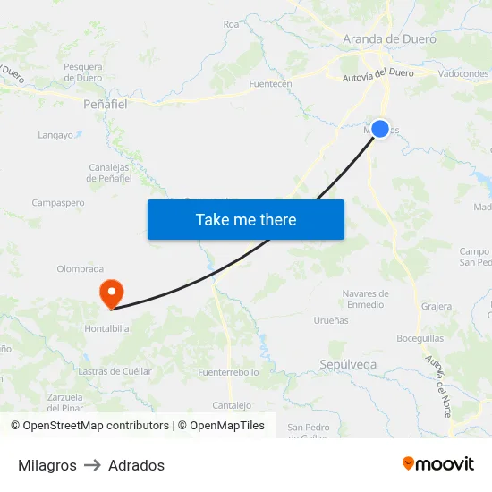 Milagros to Adrados map