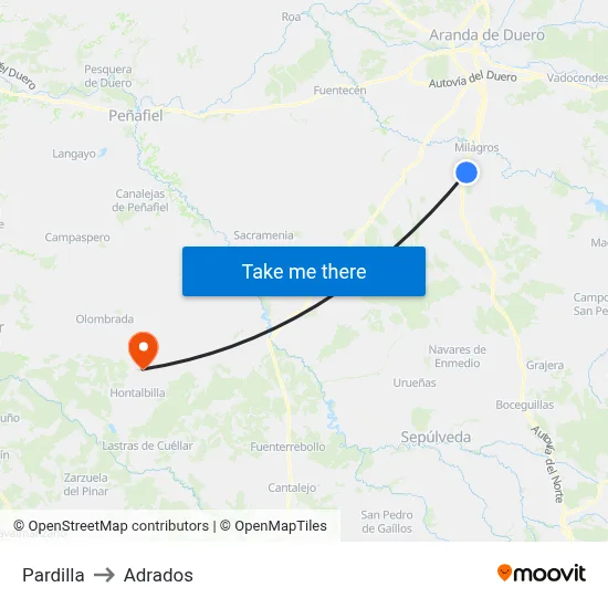 Pardilla to Adrados map