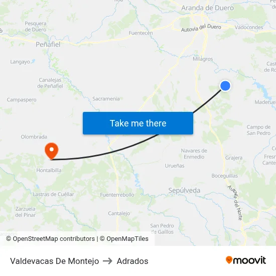 Valdevacas De Montejo to Adrados map