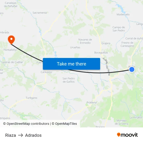 Riaza to Adrados map