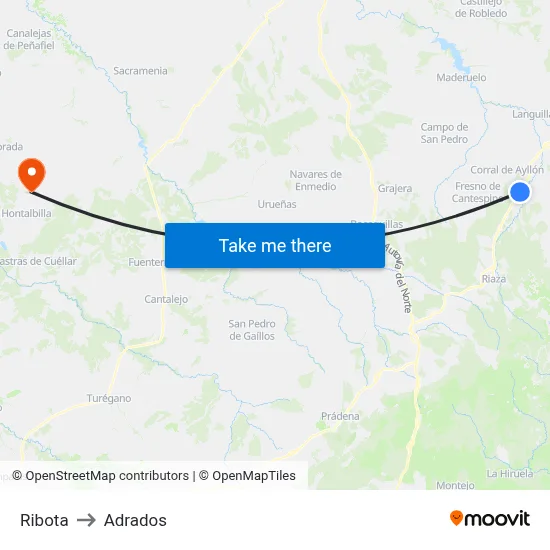 Ribota to Adrados map