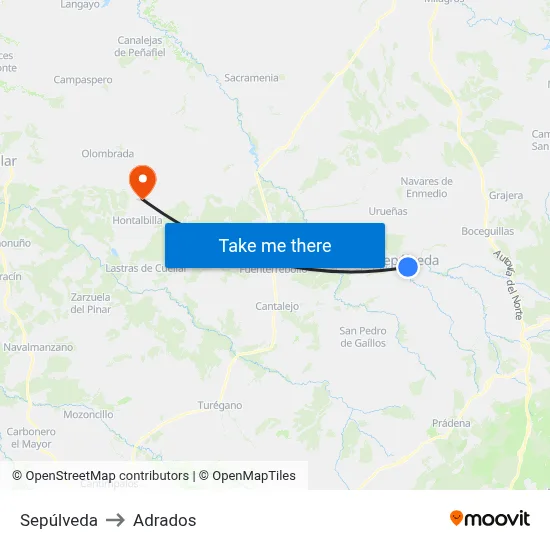 Sepúlveda to Adrados map
