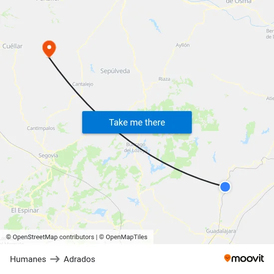 Humanes to Adrados map