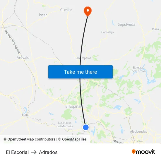 El Escorial to Adrados map